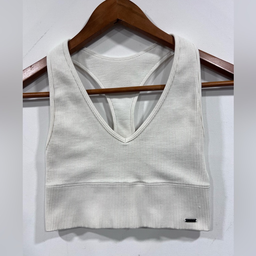 Gilly Hicks White Ribbed Cropped Bra/Tank Top